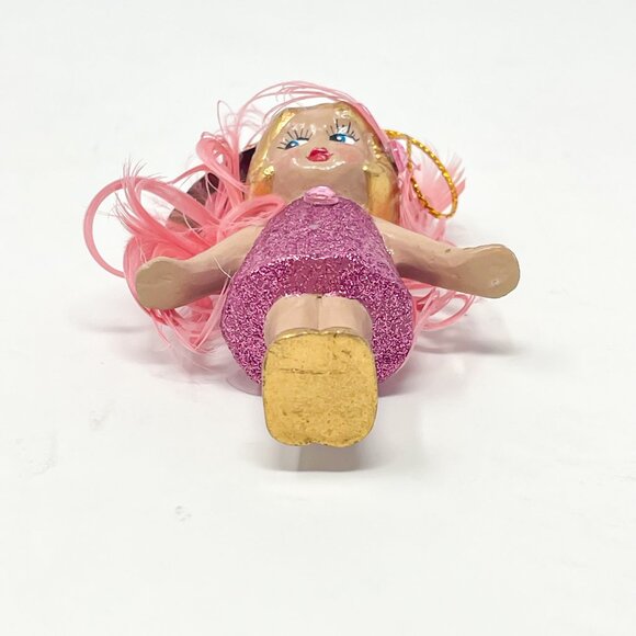 Katherine's Collection 20s Flapper Kewpie Doll Christmas Ornament Pink Feathers - Picture 2 of 10